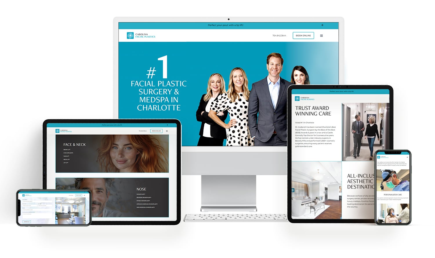 Carolina Facial Plastic Surgery website with ACF flexible content modules, shown on multiple devices