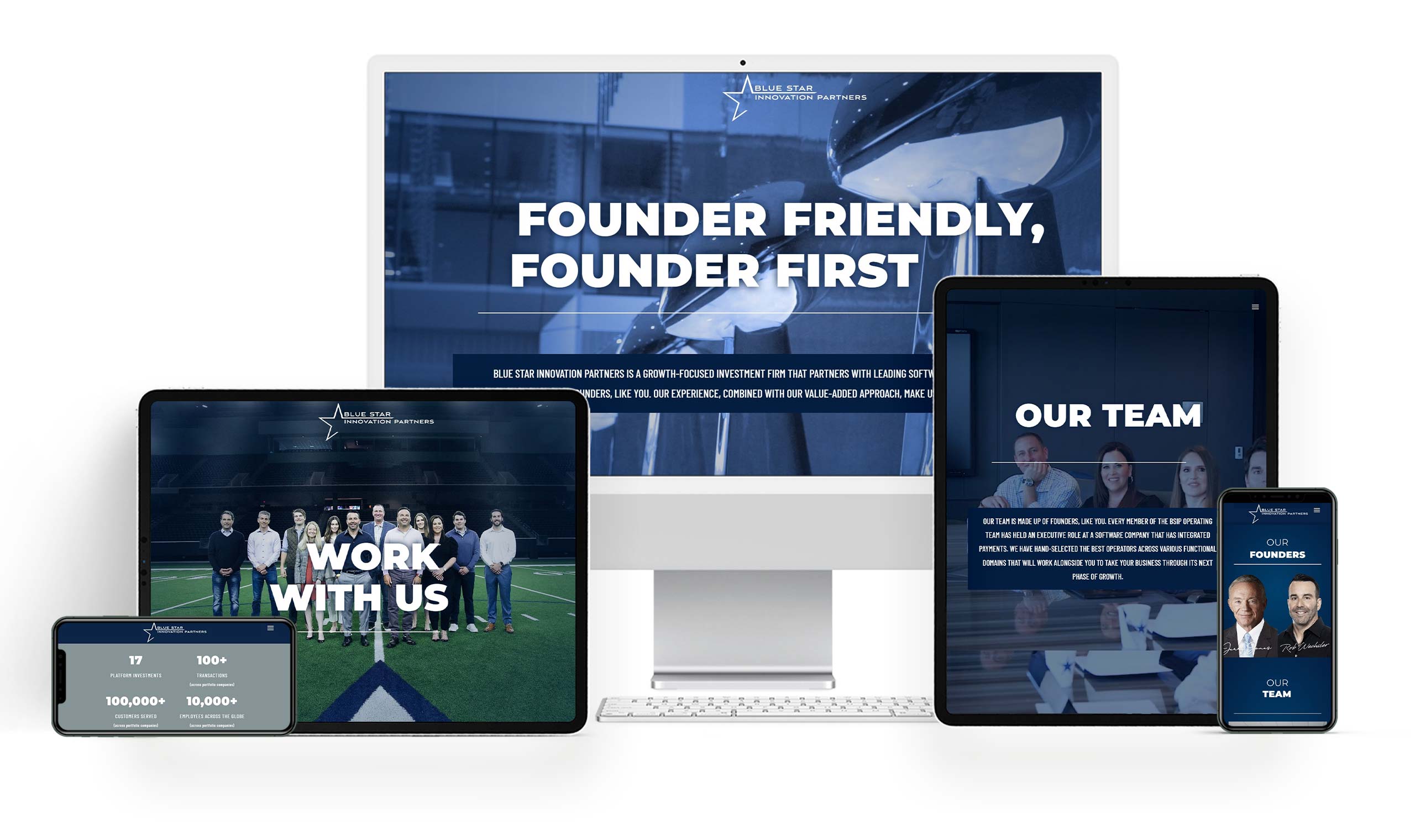 Blue Star Innovation Partners website built with a page builder, shown on multiple devices